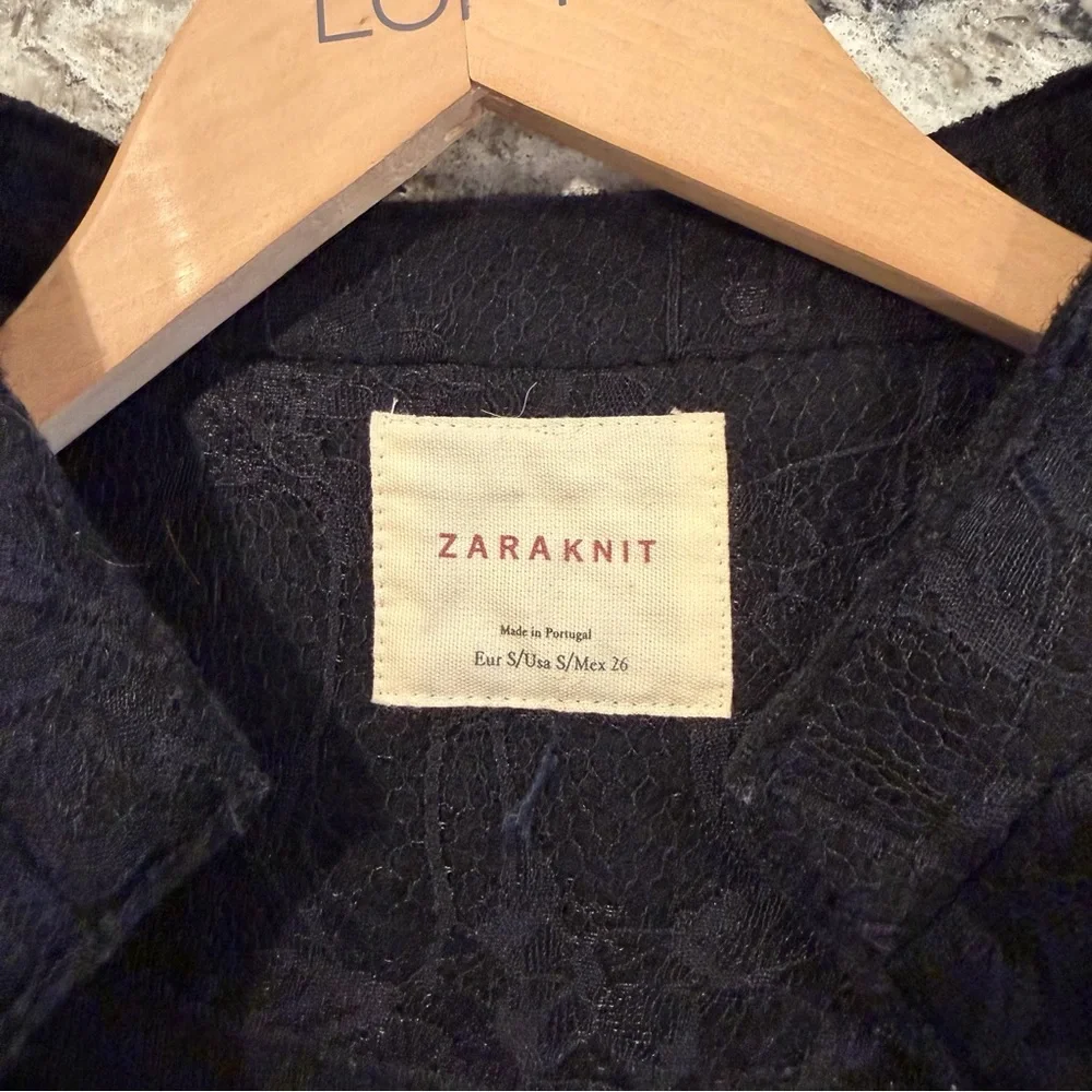 Zara Knit Women's Jacket‎ Black Lace Whimsigoth Open Front Peplum Pockets Small